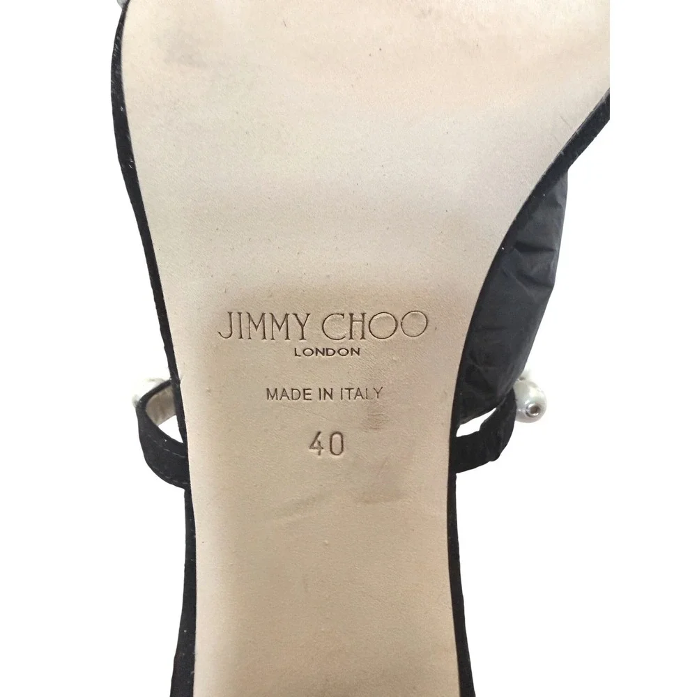 Jimmy Choo Sandals Amara 85 Black Suede Pearl  Block Heel‎ Size 40/US 10
